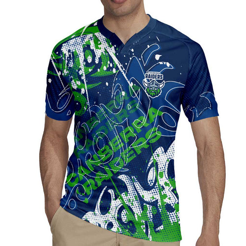 Personalized Canberra Raiders Rugby Rugby Jersey Urban Street Graffiti Style - Distressed Splatter Elements