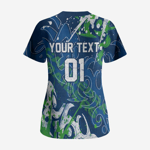 Personalized Canberra Raiders Rugby Scrub Top Urban Street Graffiti Style - Distressed Splatter Elements