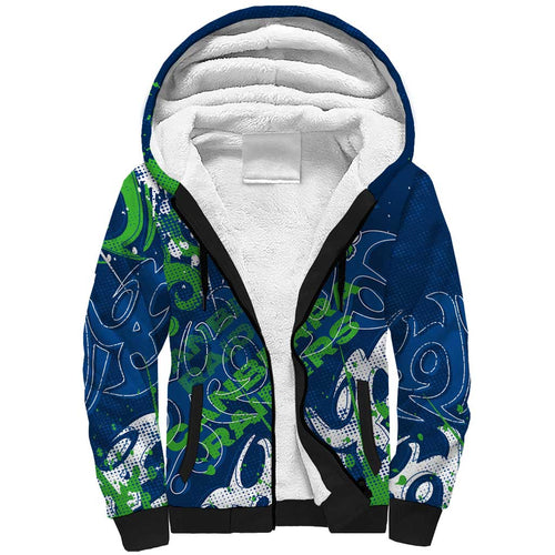 Personalized Canberra Raiders Rugby Sherpa Hoodie Urban Street Graffiti Style - Distressed Splatter Elements