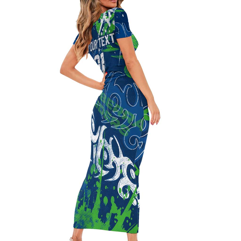 Personalized Canberra Raiders Rugby Short Sleeve Bodycon Dress Urban Street Graffiti Style - Distressed Splatter Elements