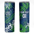 Personalized Canberra Raiders Rugby Skinny Tumbler Urban Street Graffiti Style - Distressed Splatter Elements