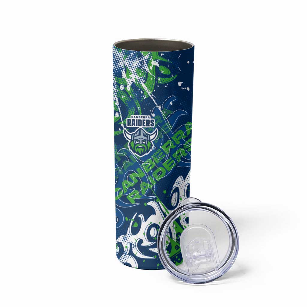 Personalized Canberra Raiders Rugby Skinny Tumbler Urban Street Graffiti Style - Distressed Splatter Elements