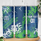 Personalized Canberra Raiders Rugby Skinny Tumbler Urban Street Graffiti Style - Distressed Splatter Elements
