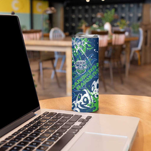 Personalized Canberra Raiders Rugby Skinny Tumbler Urban Street Graffiti Style - Distressed Splatter Elements