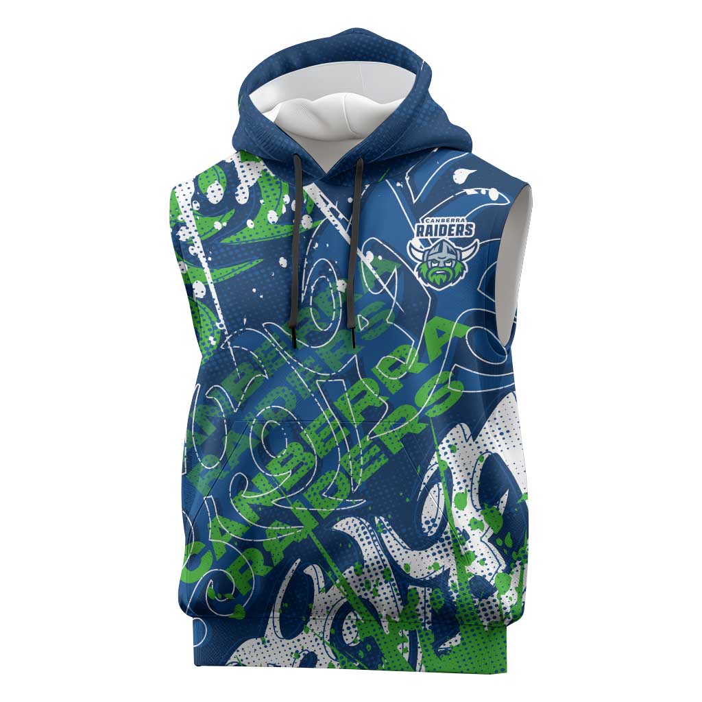 Personalized Canberra Raiders Rugby Sleeveless Hoodie Urban Street Graffiti Style - Distressed Splatter Elements