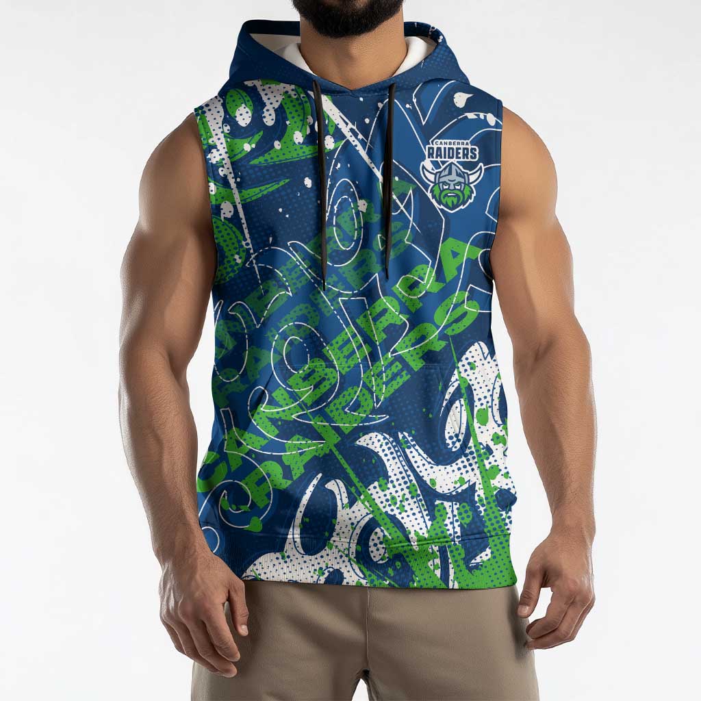 Personalized Canberra Raiders Rugby Sleeveless Hoodie Urban Street Graffiti Style - Distressed Splatter Elements