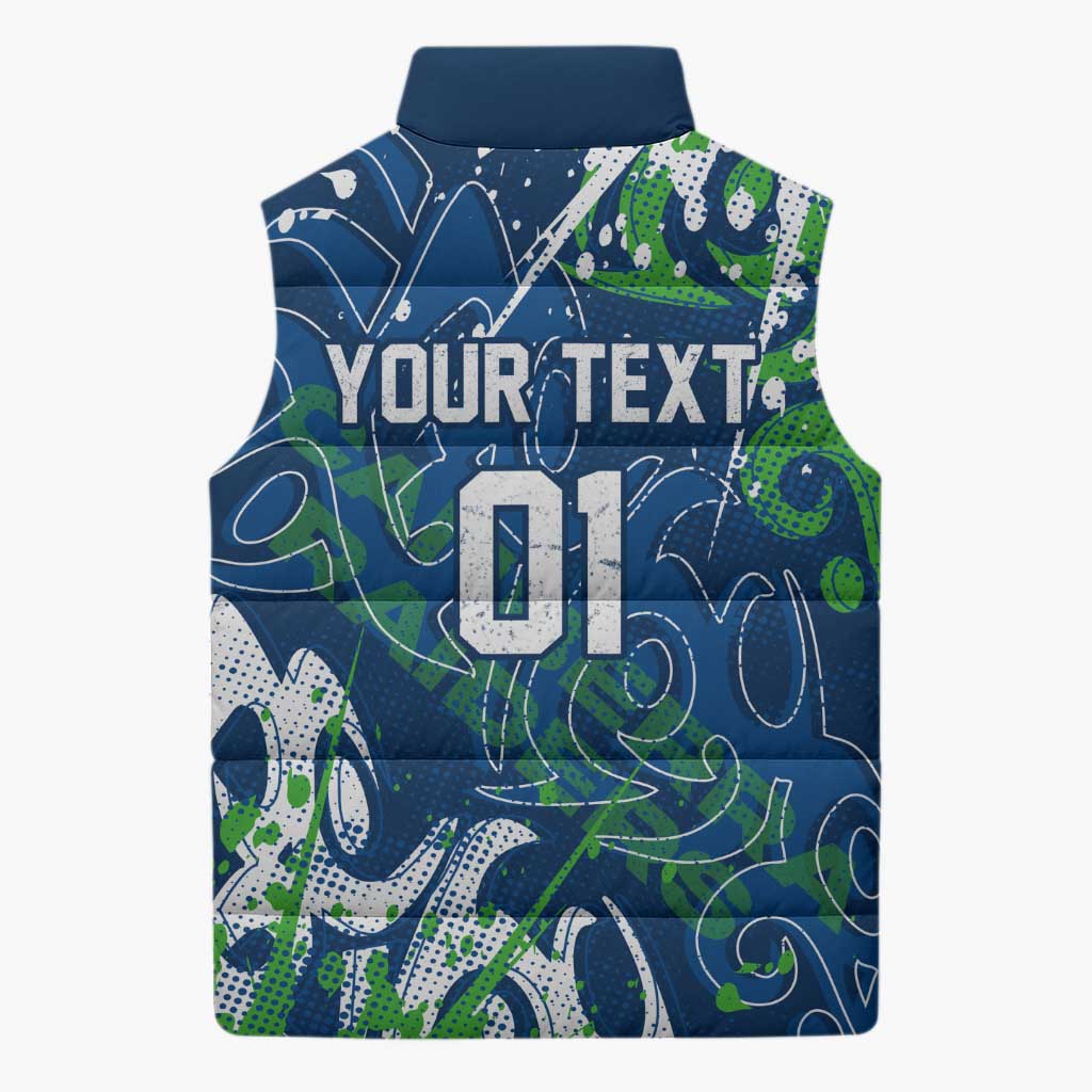 Personalized Canberra Raiders Rugby Sleeveless Puffer Jacket Urban Street Graffiti Style - Distressed Splatter Elements