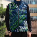 Personalized Canberra Raiders Rugby Sleeveless Puffer Jacket Urban Street Graffiti Style - Distressed Splatter Elements