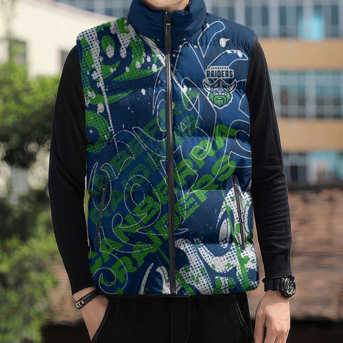 Personalized Canberra Raiders Rugby Sleeveless Puffer Jacket Urban Street Graffiti Style - Distressed Splatter Elements