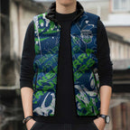 Personalized Canberra Raiders Rugby Sleeveless Puffer Jacket Urban Street Graffiti Style - Distressed Splatter Elements