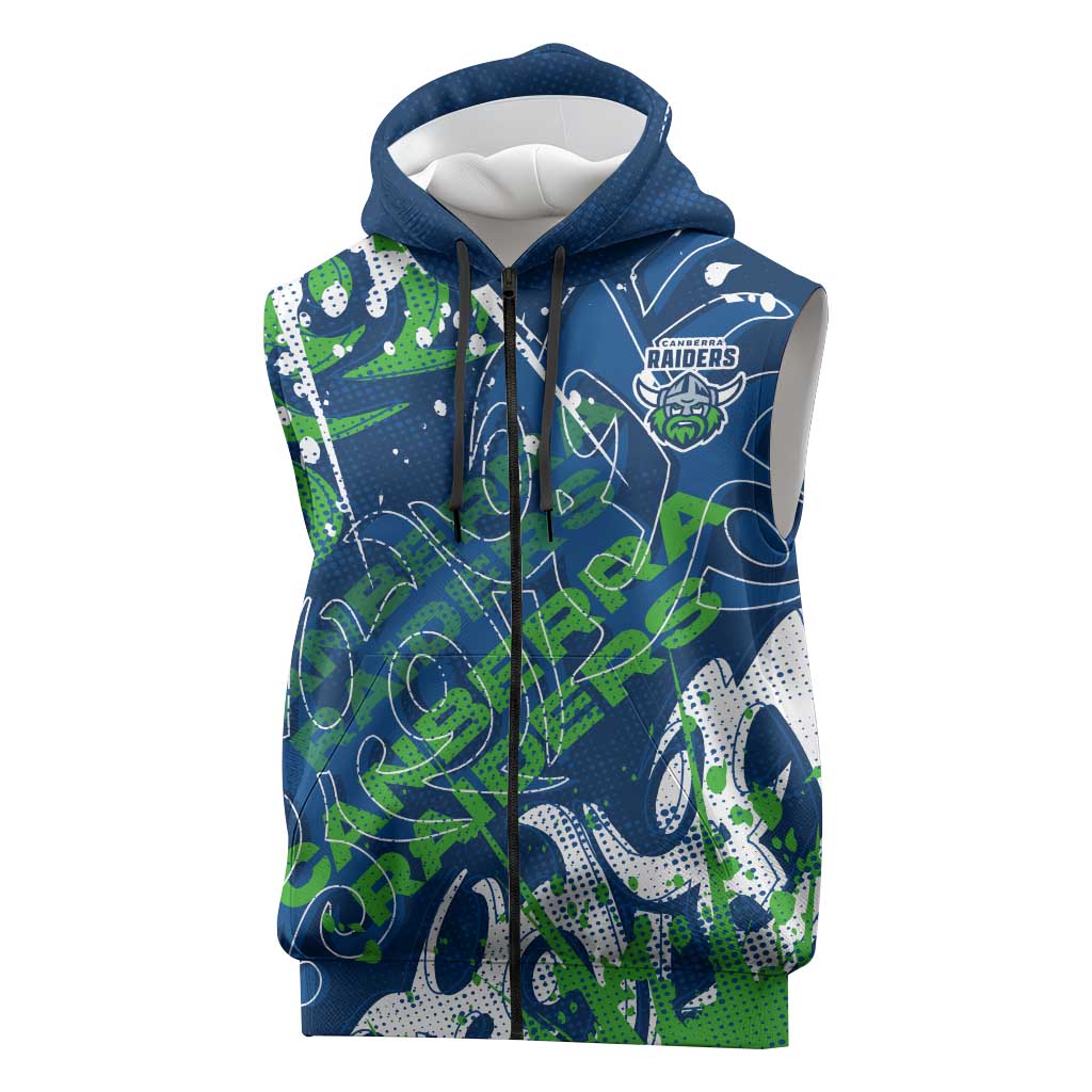 Personalized Canberra Raiders Rugby Sleeveless Zip Hoodie Urban Street Graffiti Style - Distressed Splatter Elements