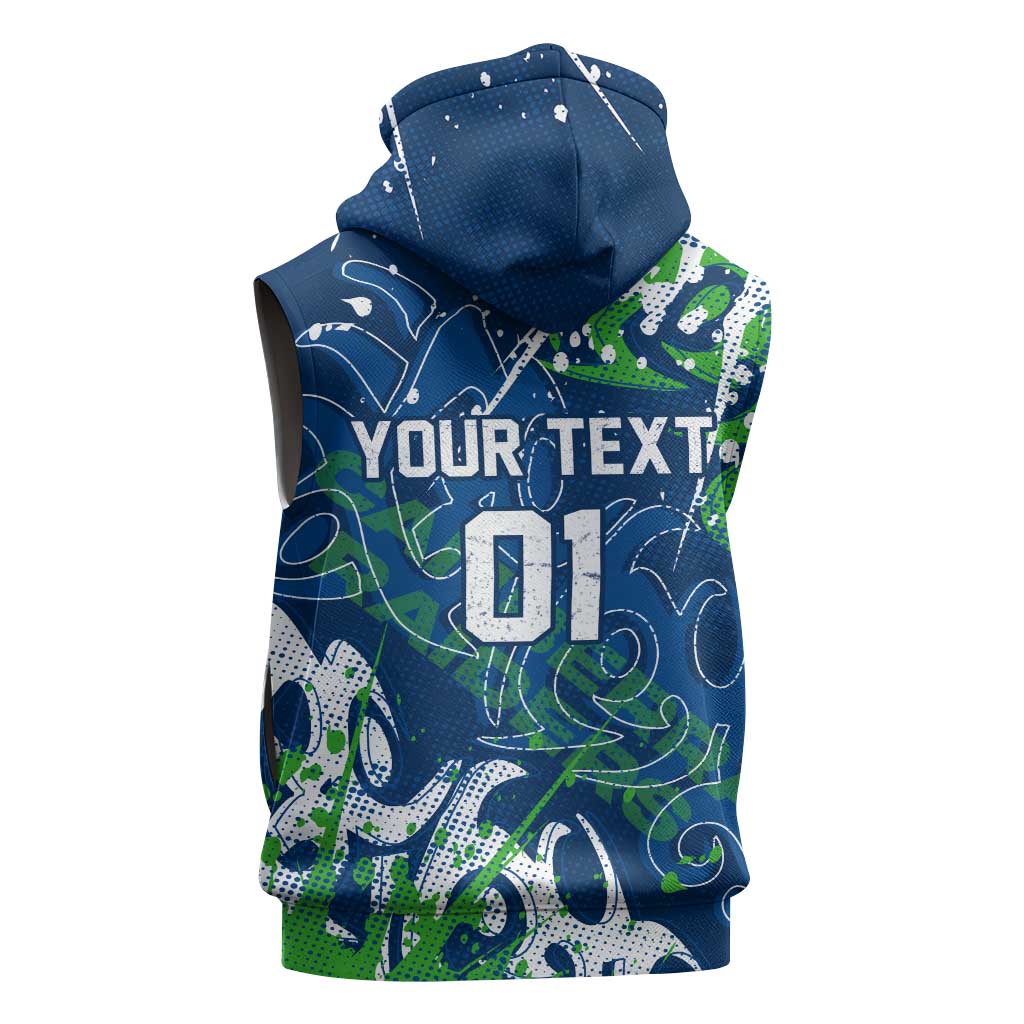 Personalized Canberra Raiders Rugby Sleeveless Zip Hoodie Urban Street Graffiti Style - Distressed Splatter Elements