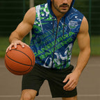 Personalized Canberra Raiders Rugby Sleeveless Zip Hoodie Urban Street Graffiti Style - Distressed Splatter Elements