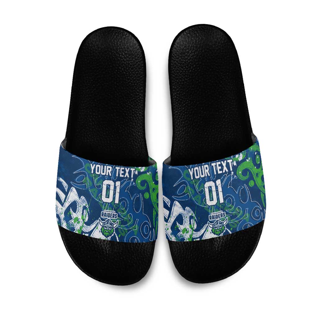 Personalized Canberra Raiders Rugby Slide Sandals Urban Street Graffiti Style - Distressed Splatter Elements