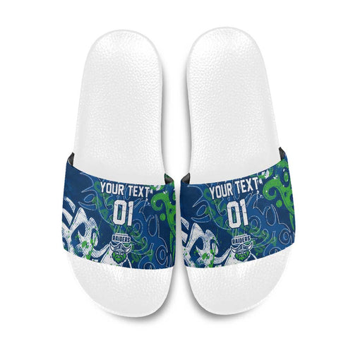 Personalized Canberra Raiders Rugby Slide Sandals Urban Street Graffiti Style - Distressed Splatter Elements