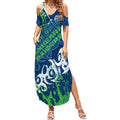 Personalized Canberra Raiders Rugby Summer Maxi Dress Urban Street Graffiti Style - Distressed Splatter Elements