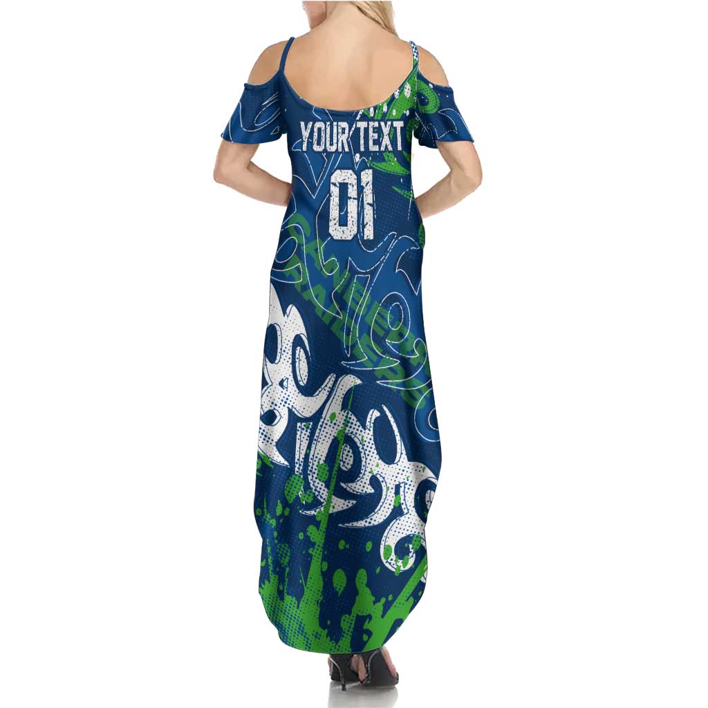 Personalized Canberra Raiders Rugby Summer Maxi Dress Urban Street Graffiti Style - Distressed Splatter Elements