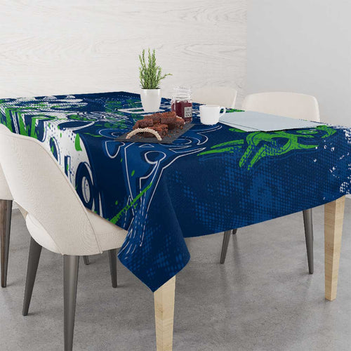 Personalized Canberra Raiders Rugby Tablecloth Urban Street Graffiti Style - Distressed Splatter Elements