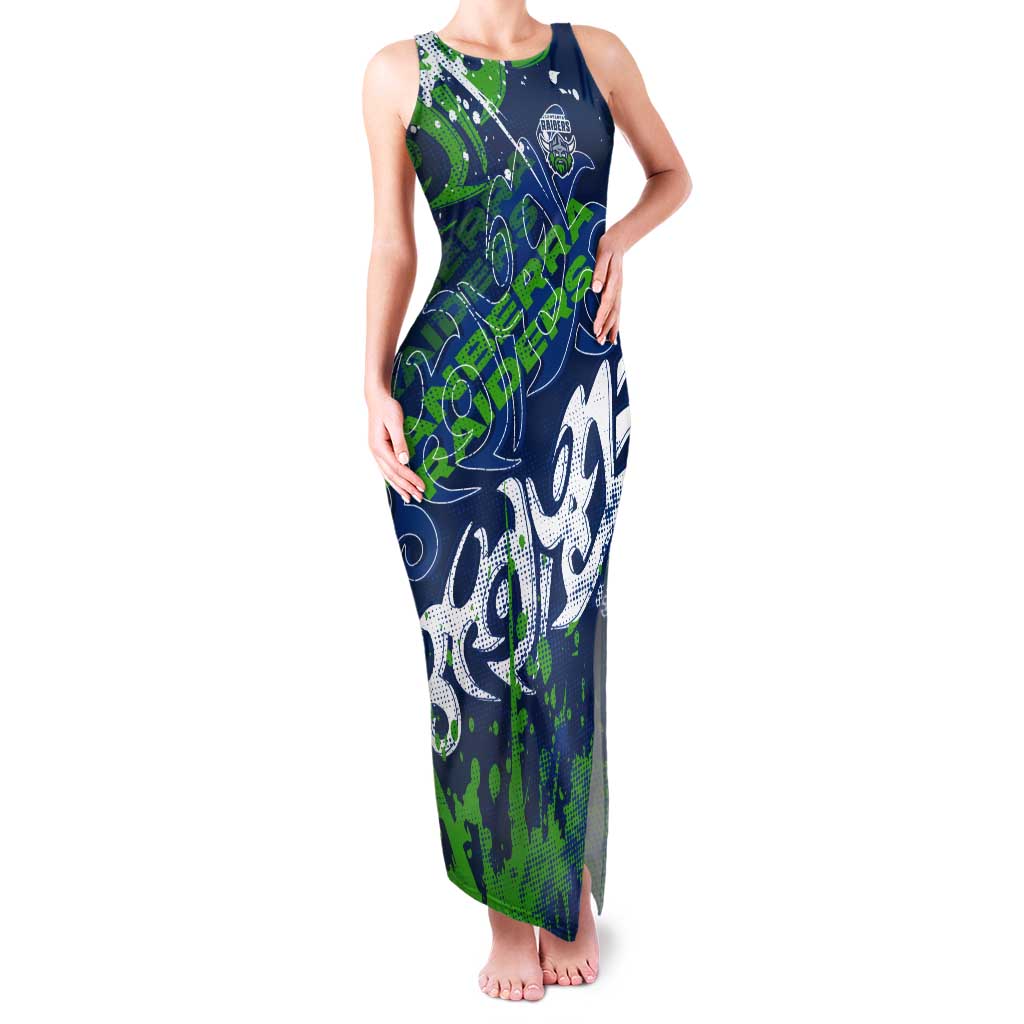 Personalized Canberra Raiders Rugby Tank Maxi Dress Urban Street Graffiti Style - Distressed Splatter Elements