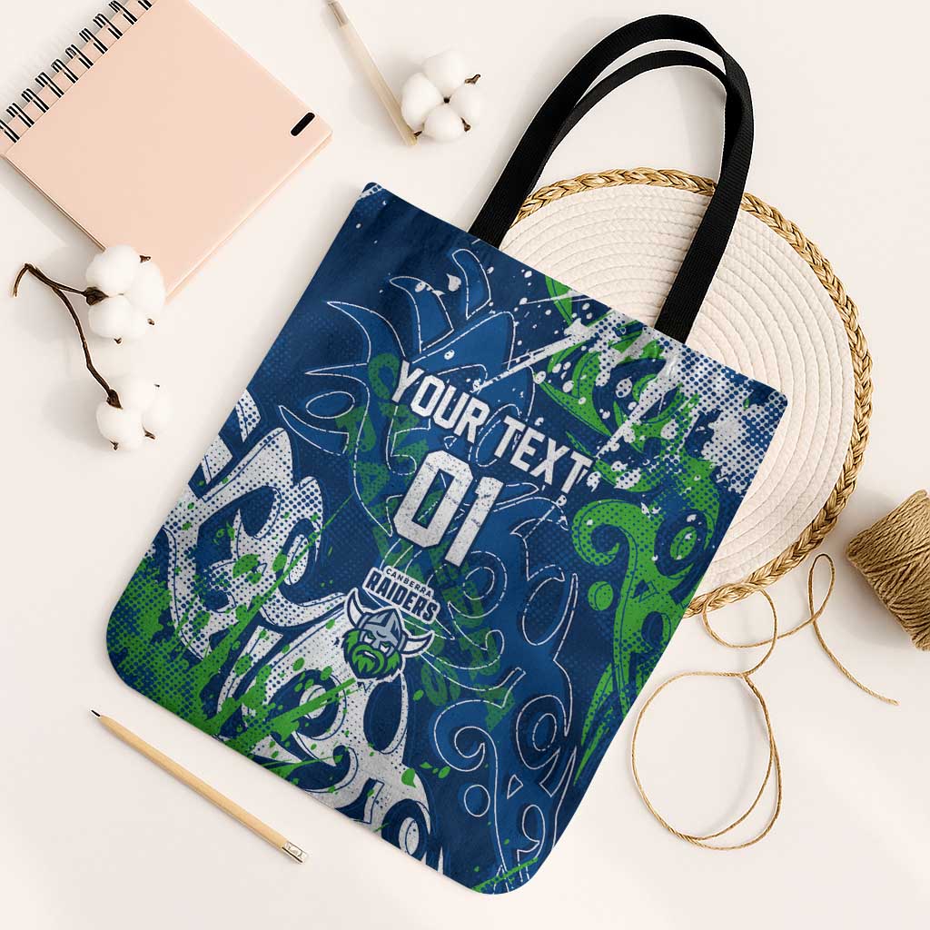 Personalized Canberra Raiders Rugby Tote Bag Urban Street Graffiti Style - Distressed Splatter Elements