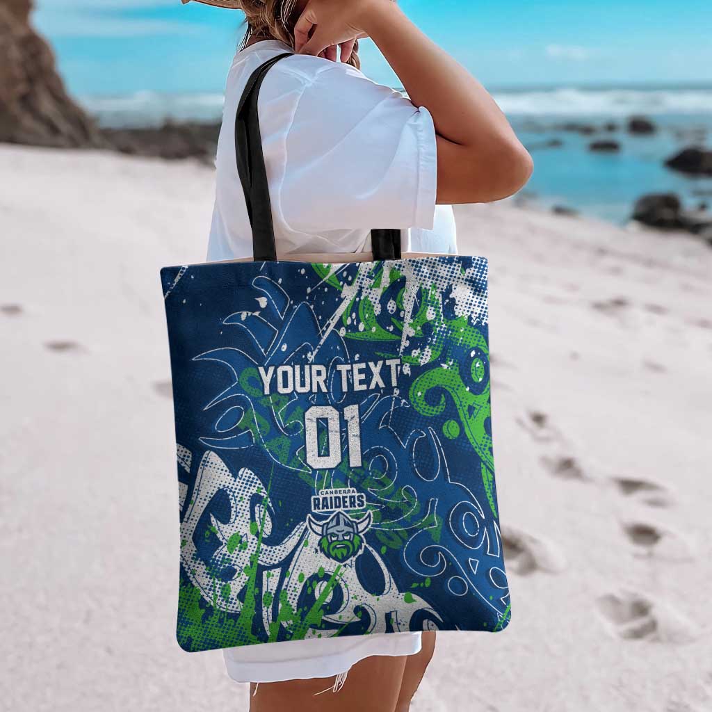 Personalized Canberra Raiders Rugby Tote Bag Urban Street Graffiti Style - Distressed Splatter Elements