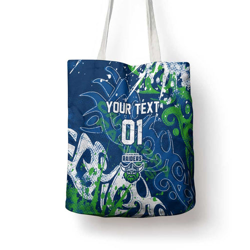 Personalized Canberra Raiders Rugby Tote Bag Urban Street Graffiti Style - Distressed Splatter Elements