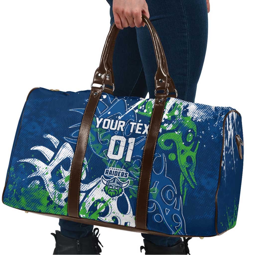 Personalized Canberra Raiders Rugby Travel Bag Urban Street Graffiti Style - Distressed Splatter Elements