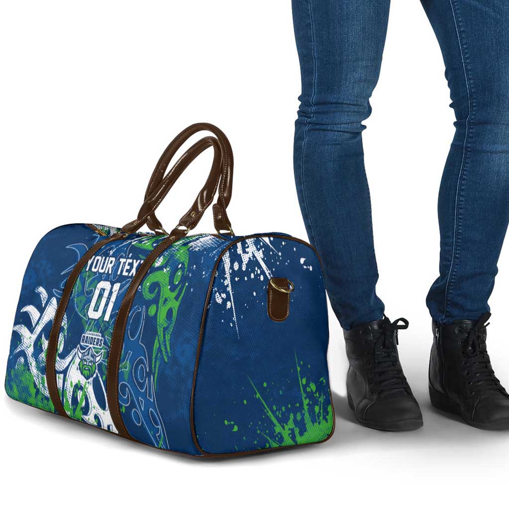 Personalized Canberra Raiders Rugby Travel Bag Urban Street Graffiti Style - Distressed Splatter Elements