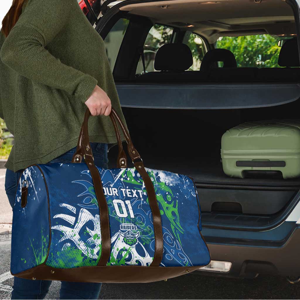 Personalized Canberra Raiders Rugby Travel Bag Urban Street Graffiti Style - Distressed Splatter Elements