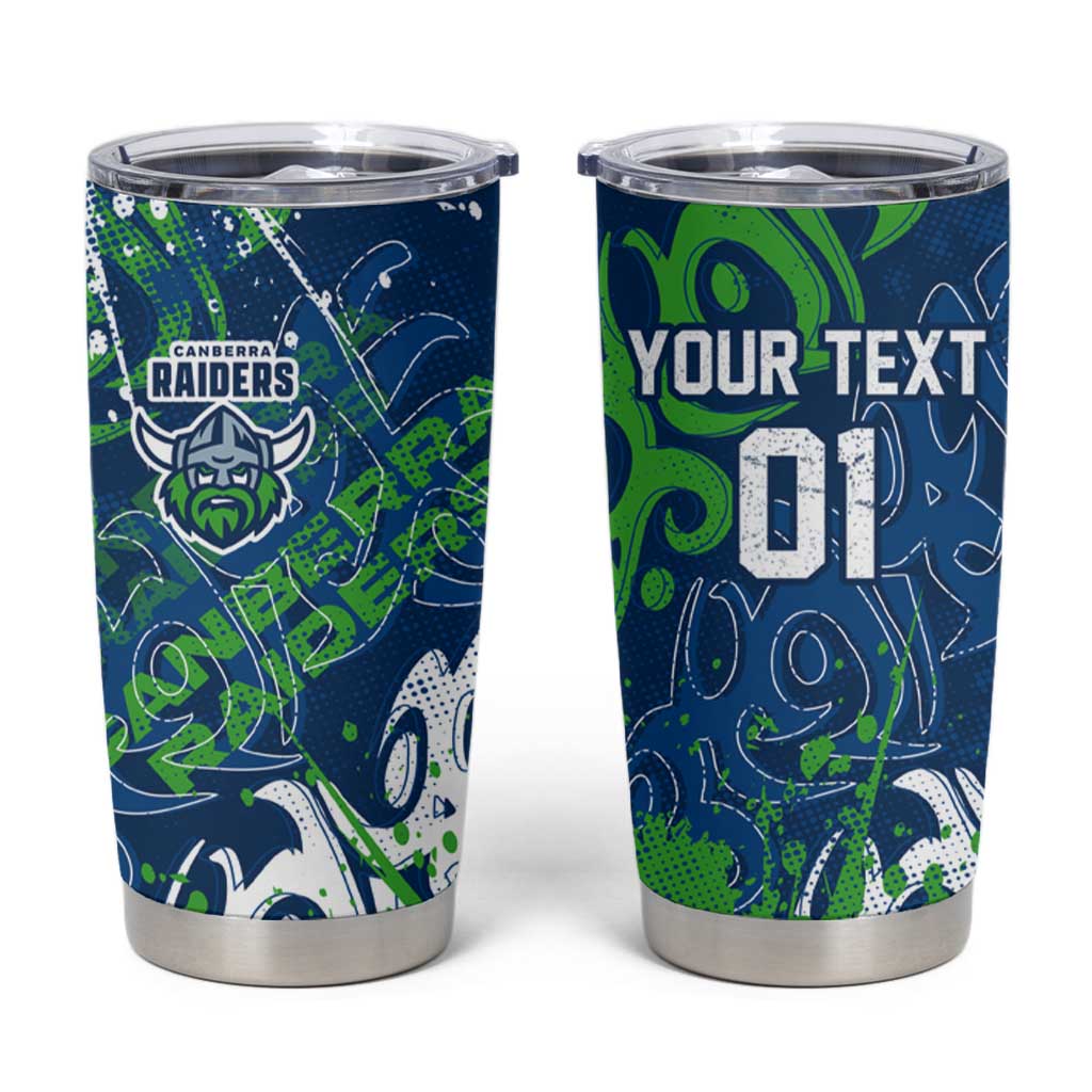 Personalized Canberra Raiders Rugby Tumbler Cup Urban Street Graffiti Style - Distressed Splatter Elements