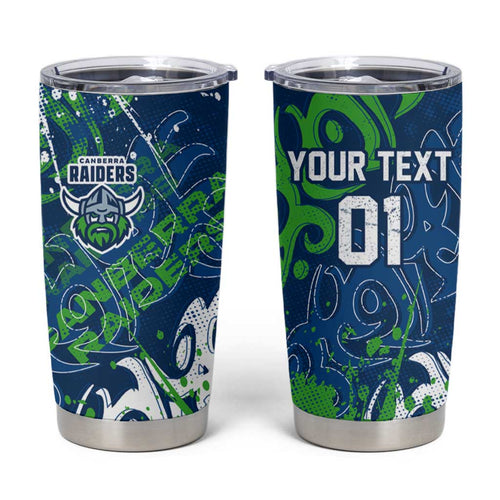 Personalized Canberra Raiders Rugby Tumbler Cup Urban Street Graffiti Style - Distressed Splatter Elements