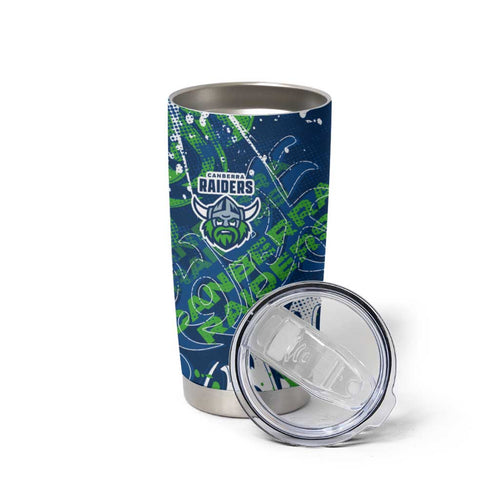 Personalized Canberra Raiders Rugby Tumbler Cup Urban Street Graffiti Style - Distressed Splatter Elements