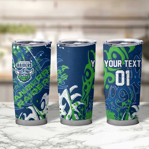 Personalized Canberra Raiders Rugby Tumbler Cup Urban Street Graffiti Style - Distressed Splatter Elements