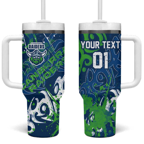 Personalized Canberra Raiders Rugby Tumbler With Handle Urban Street Graffiti Style - Distressed Splatter Elements