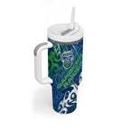 Personalized Canberra Raiders Rugby Tumbler With Handle Urban Street Graffiti Style - Distressed Splatter Elements