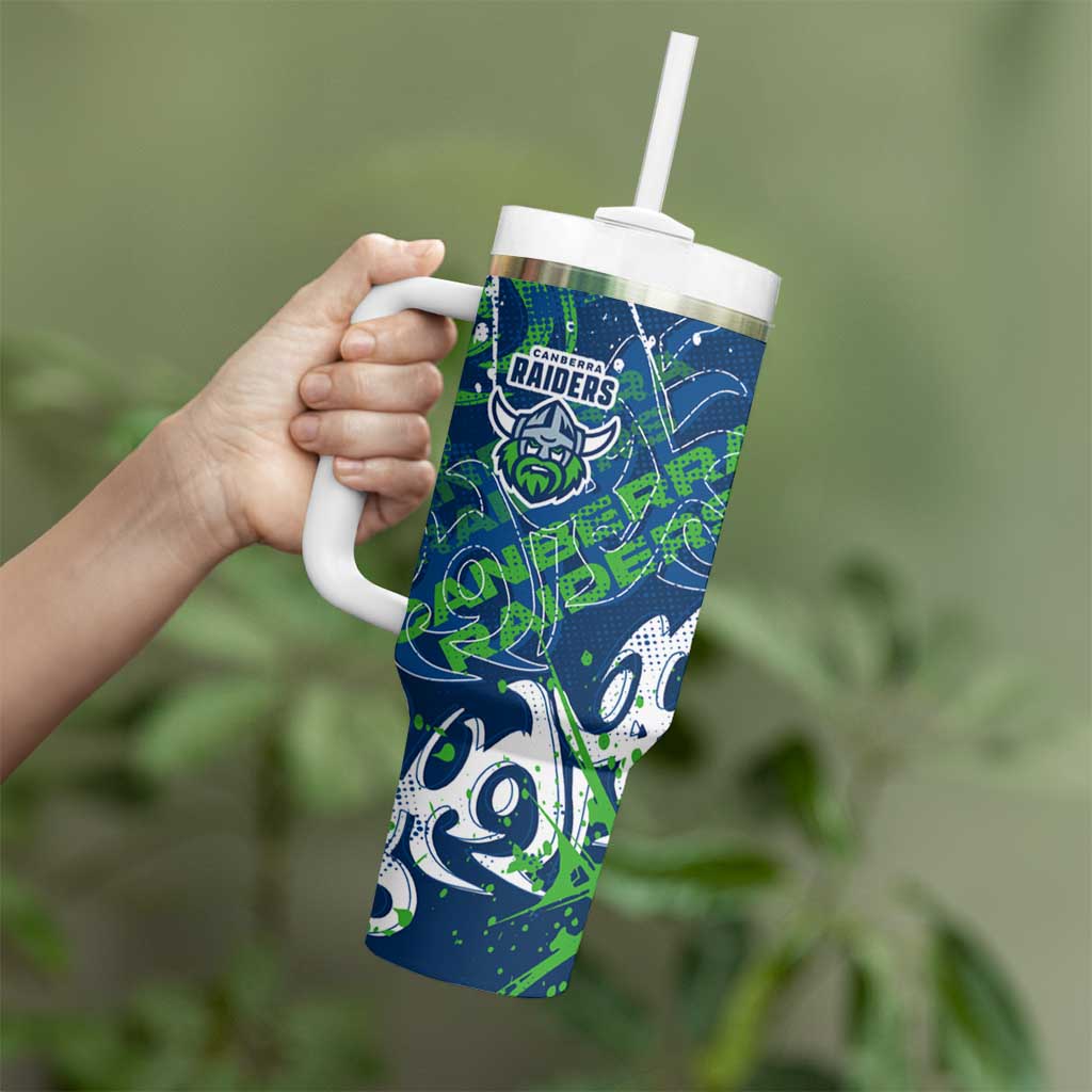 Personalized Canberra Raiders Rugby Tumbler With Handle Urban Street Graffiti Style - Distressed Splatter Elements