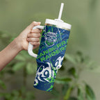 Personalized Canberra Raiders Rugby Tumbler With Handle Urban Street Graffiti Style - Distressed Splatter Elements