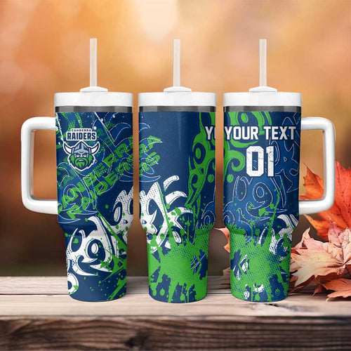 Personalized Canberra Raiders Rugby Tumbler With Handle Urban Street Graffiti Style - Distressed Splatter Elements