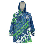 Personalized Canberra Raiders Rugby Wearable Blanket Hoodie Urban Street Graffiti Style - Distressed Splatter Elements