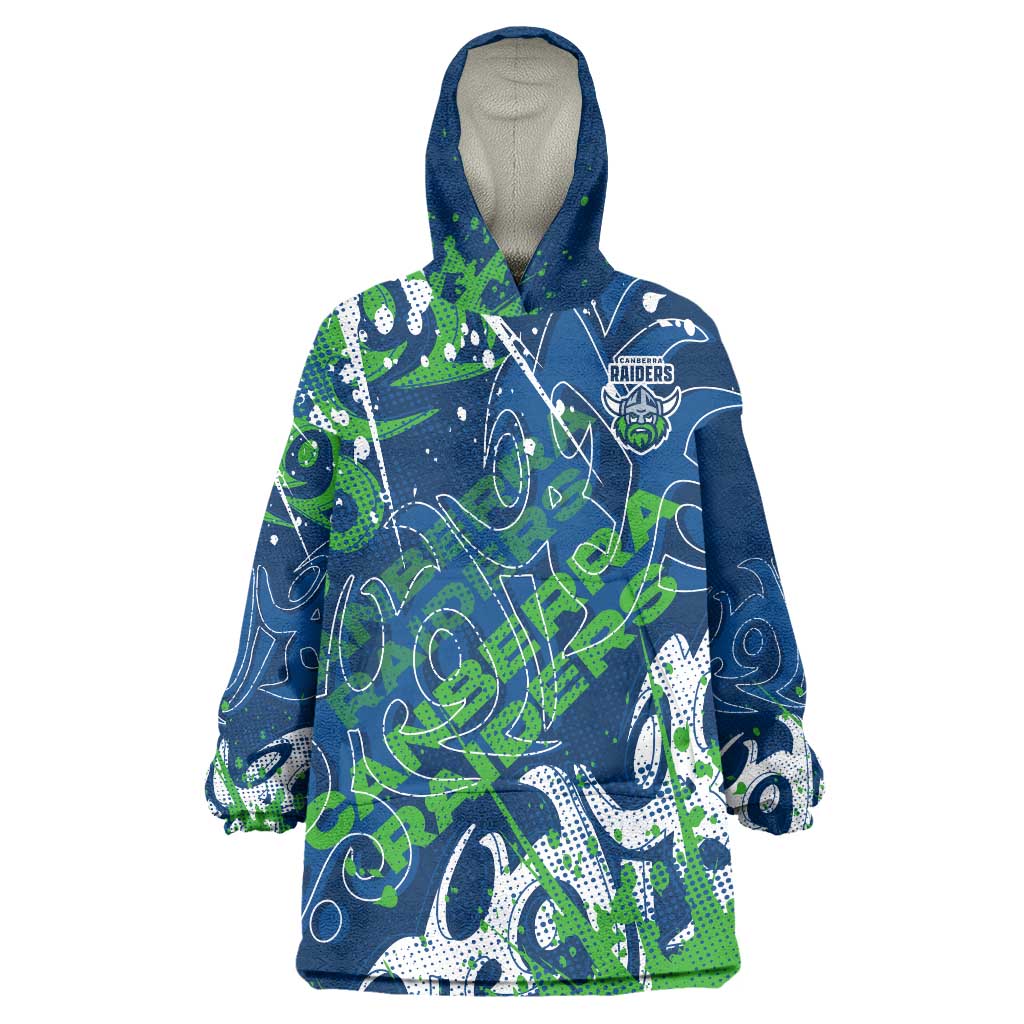Personalized Canberra Raiders Rugby Wearable Blanket Hoodie Urban Street Graffiti Style - Distressed Splatter Elements