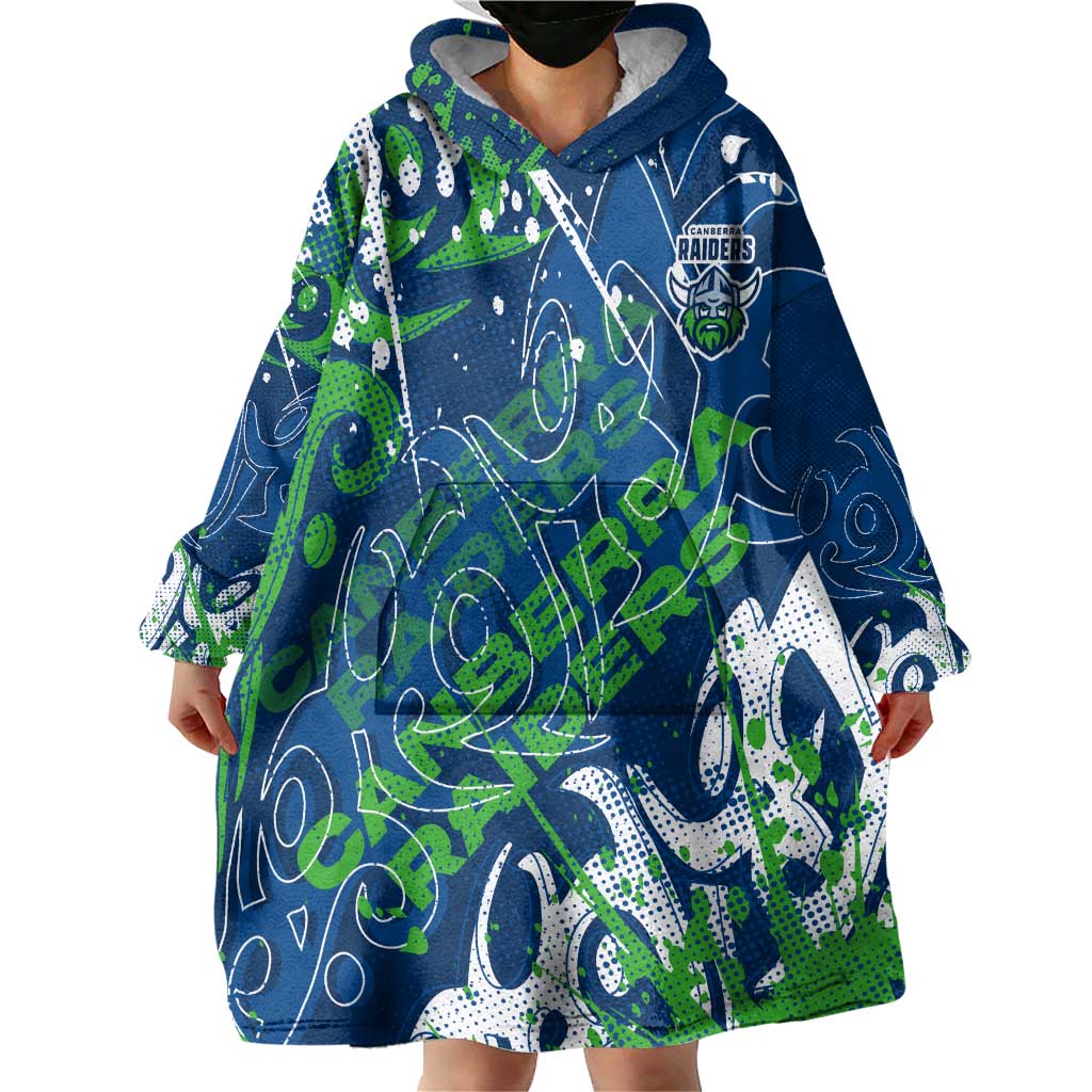 Personalized Canberra Raiders Rugby Wearable Blanket Hoodie Urban Street Graffiti Style - Distressed Splatter Elements