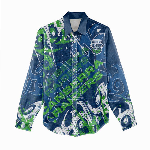 Personalized Canberra Raiders Rugby Women Casual Shirt Urban Street Graffiti Style - Distressed Splatter Elements