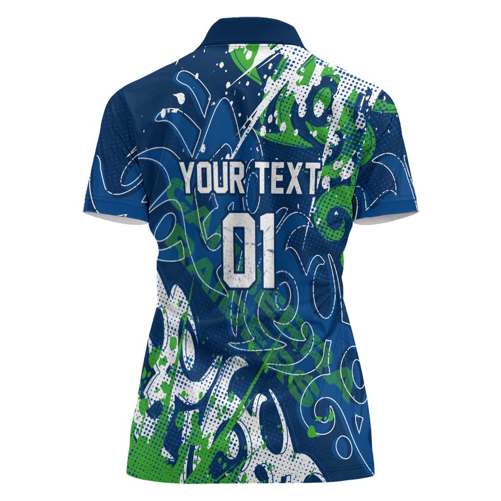Personalized Canberra Raiders Rugby Women Polo Shirt Urban Street Graffiti Style - Distressed Splatter Elements