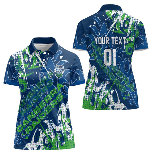 Personalized Canberra Raiders Rugby Women Polo Shirt Urban Street Graffiti Style - Distressed Splatter Elements