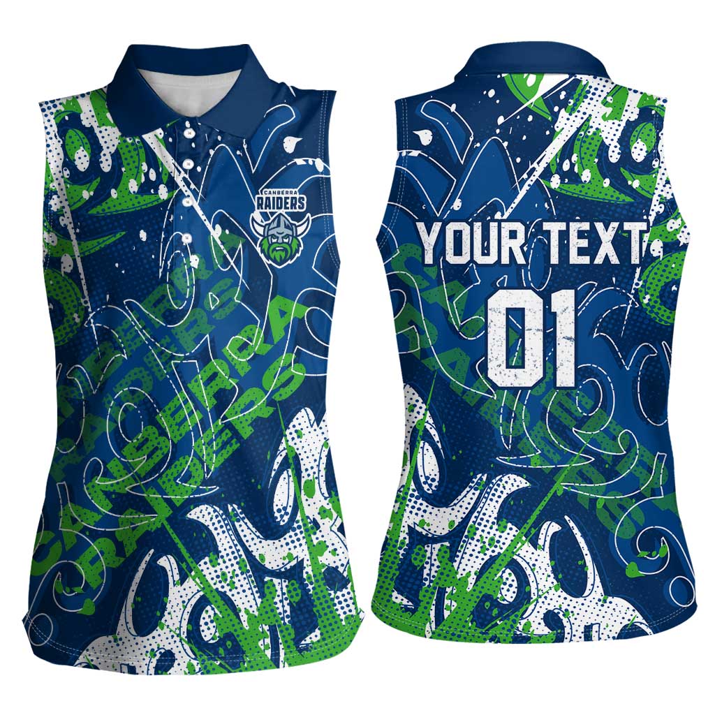 Personalized Canberra Raiders Rugby Women Sleeveless Polo Shirt Urban Street Graffiti Style - Distressed Splatter Elements