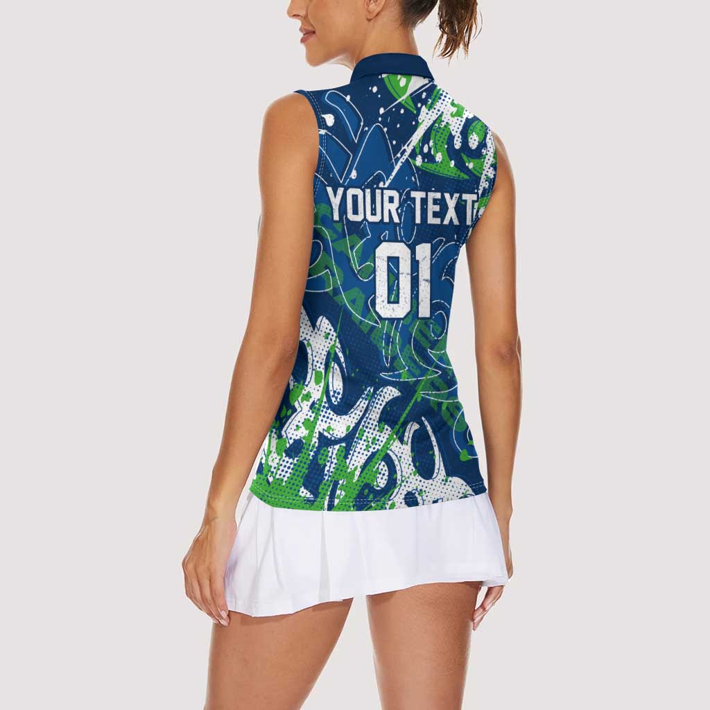 Personalized Canberra Raiders Rugby Women Sleeveless Polo Shirt Urban Street Graffiti Style - Distressed Splatter Elements