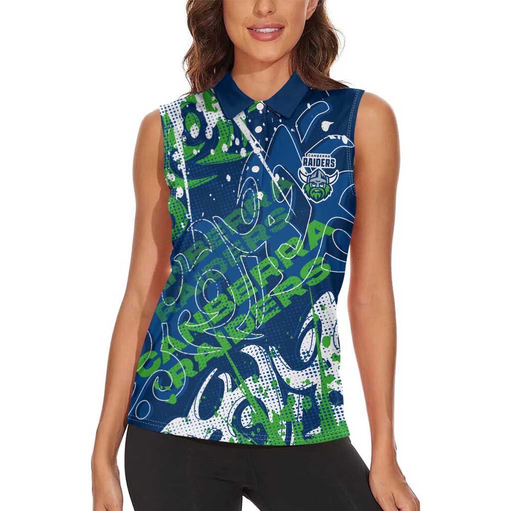 Personalized Canberra Raiders Rugby Women Sleeveless Polo Shirt Urban Street Graffiti Style - Distressed Splatter Elements