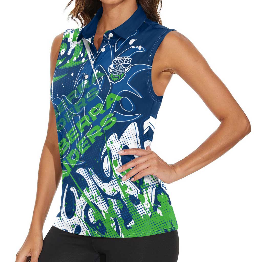 Personalized Canberra Raiders Rugby Women Sleeveless Polo Shirt Urban Street Graffiti Style - Distressed Splatter Elements