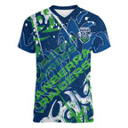 Personalized Canberra Raiders Rugby Women V-Neck T-Shirt Urban Street Graffiti Style - Distressed Splatter Elements
