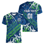 Personalized Canberra Raiders Rugby Women V-Neck T-Shirt Urban Street Graffiti Style - Distressed Splatter Elements
